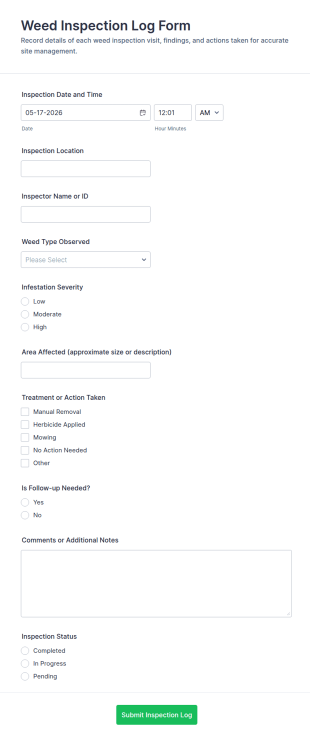 Weed Inspection Log Form Template