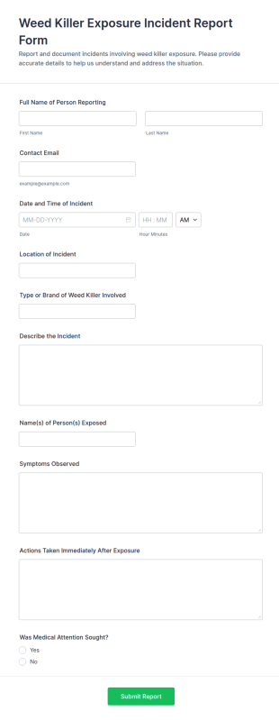 Weed Killer Exposure Incident Report Form Template