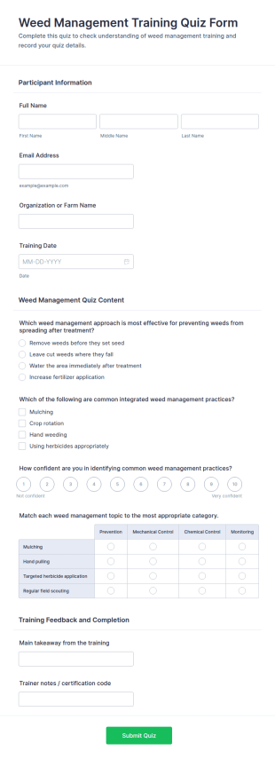 Weed Management Training Quiz Form Template