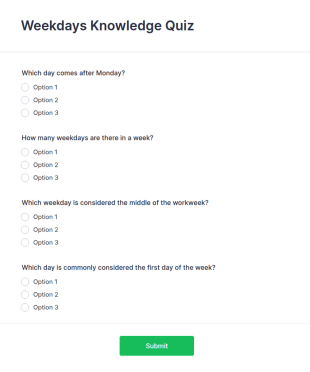 Weekdays Knowledge Quiz Form Template