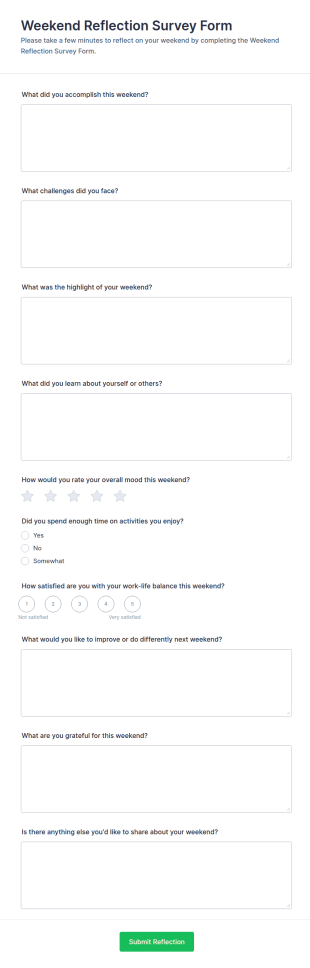 Weekend Reflection Survey Form Template