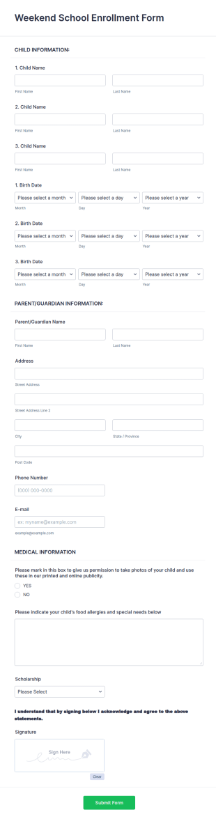 Weekend School Enrollment Form Template