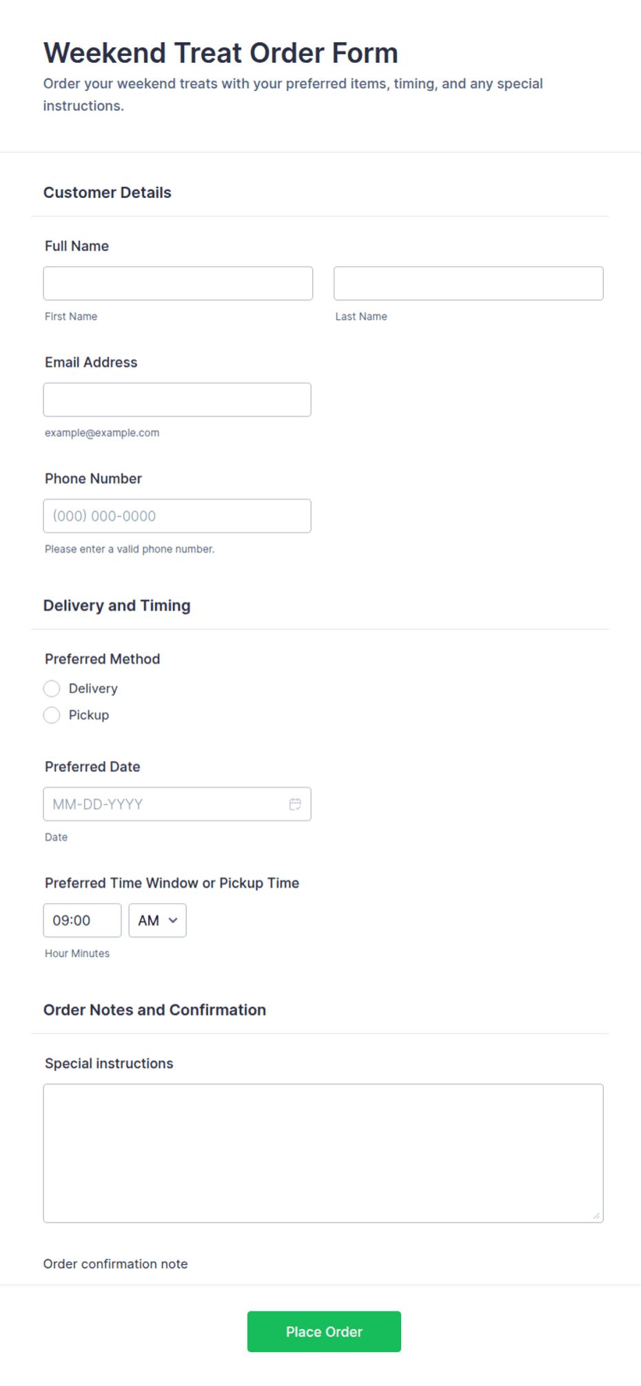 Weekend Treat Order Form Template | Jotform
