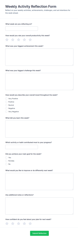 Weekly Activity Reflection Form Template