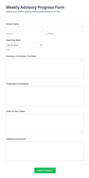 Weekly Advisory Progress Form Template