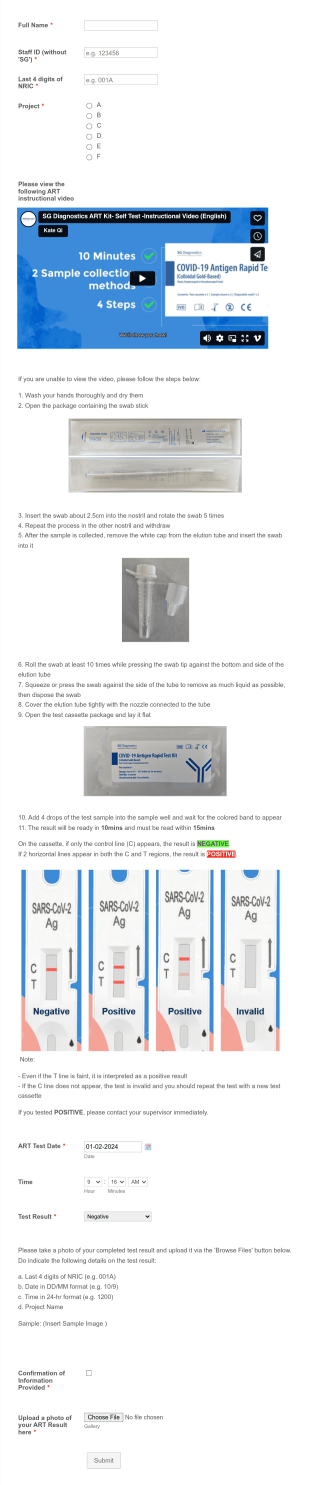 Weekly ART Result Submission Form Template