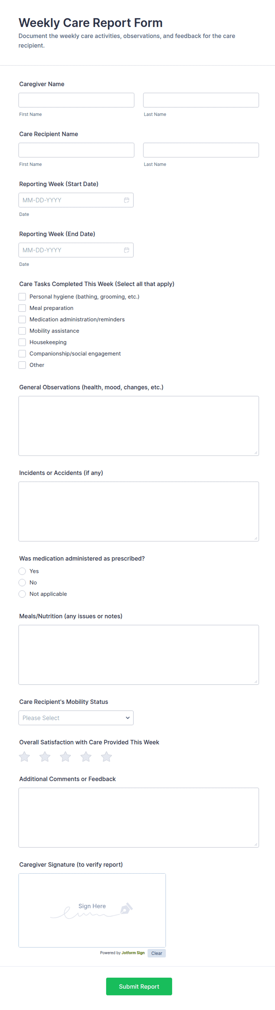 Weekly Care Report Form Template | Jotform