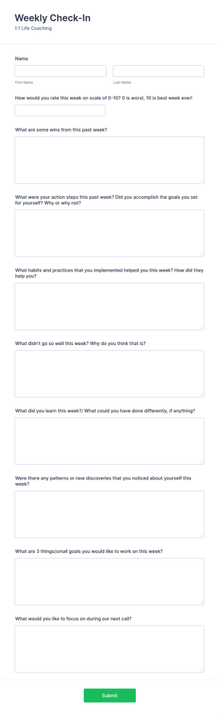 Weekly Check In Form Template