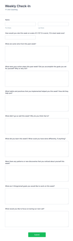 Weekly Check In Form Template