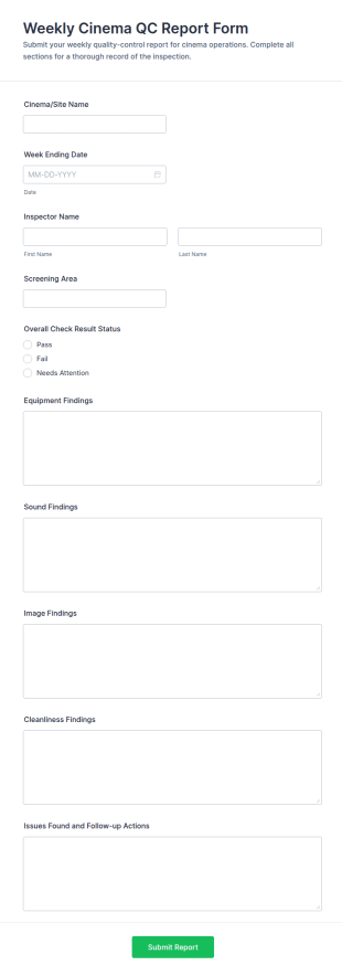 Weekly Cinema QC Report Form Template