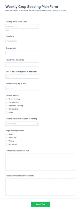 Weekly Crop Seeding Plan Form Template