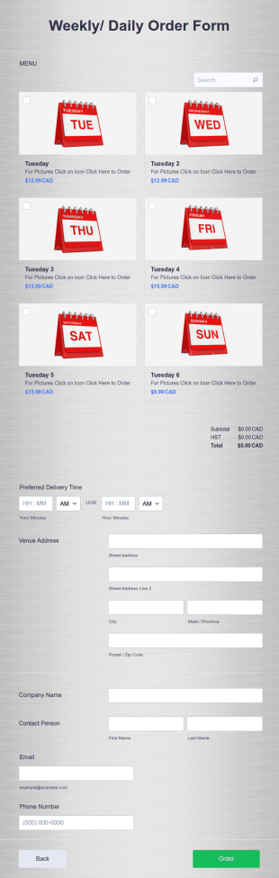 Weekly Daily Order Form Template