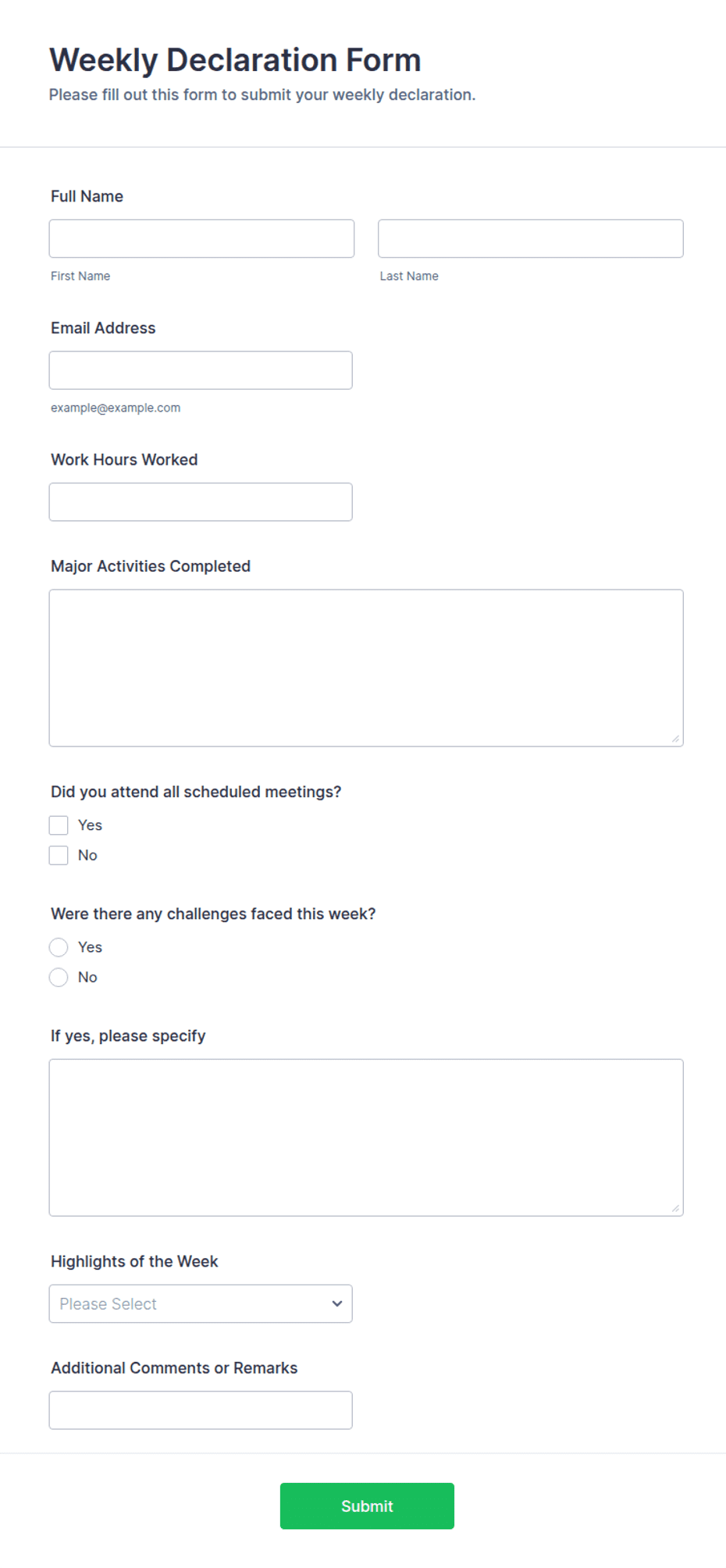 Weekly Declaration Weekly Declaration Form Template | Jotform