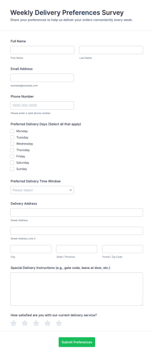 Weekly Delivery Preferences Survey Form Template