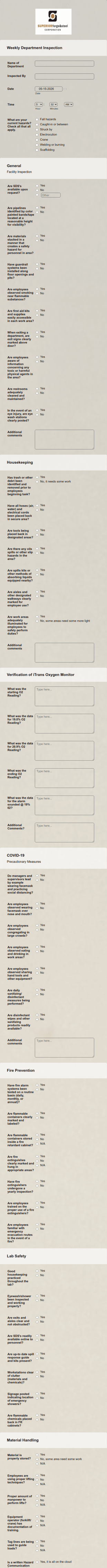 Weekly Department Inspection Form Template