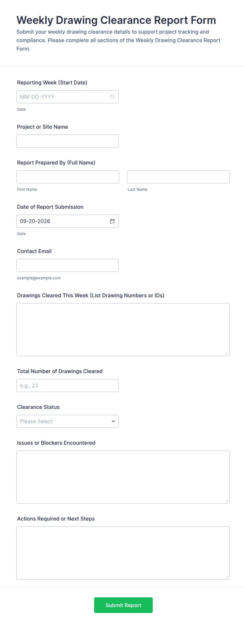 Draw Template Weekly Drawing Clearance Report Form Template | Jotform