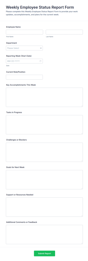 Weekly Employee Status Report Form Template