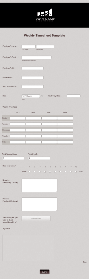 Weekly Employee Timesheet Form Template