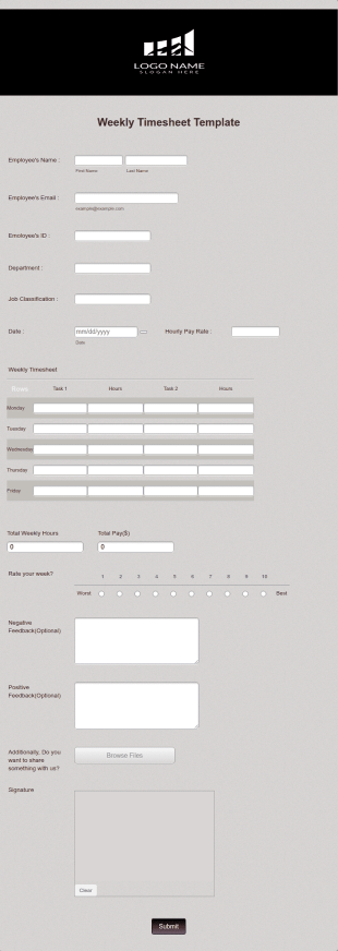 Weekly Employee Timesheet Form Template