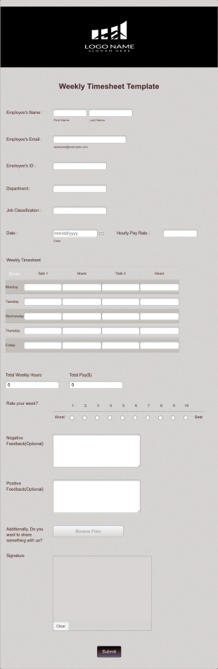 Weekly Employee Timesheet Form Template