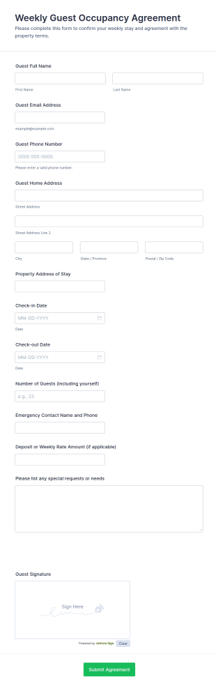 Weekly Guest Occupancy Agreement Form Template