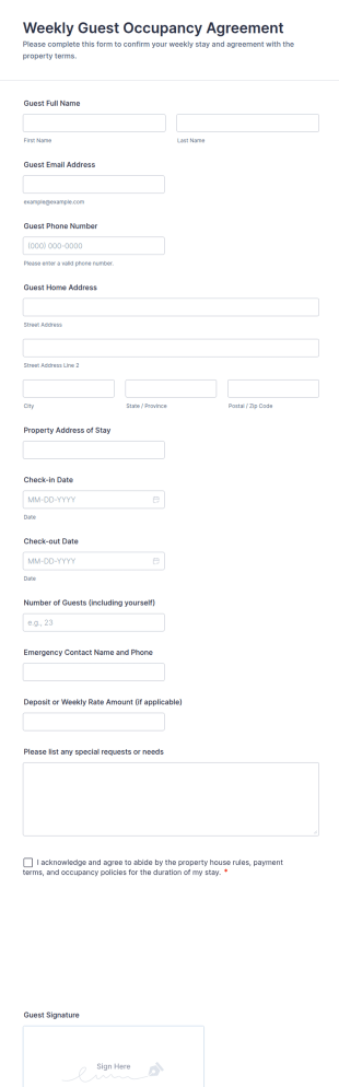 Weekly Guest Occupancy Agreement Form Template