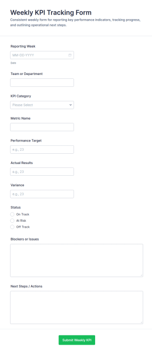 Weekly KPI Tracking Form Template
