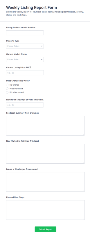Weekly Listing Report Form Template