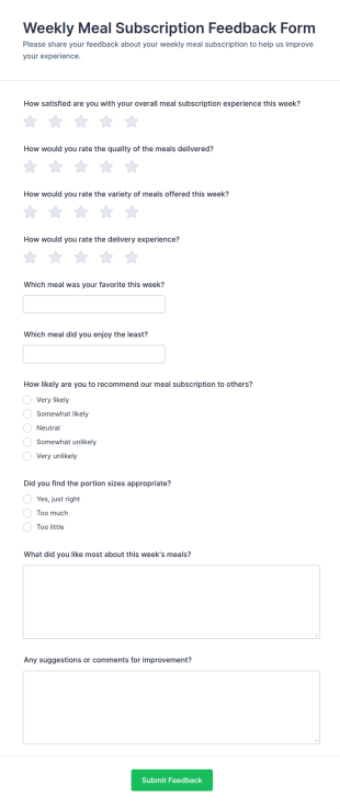 Weekly Meal Subscription Feedback Form Template