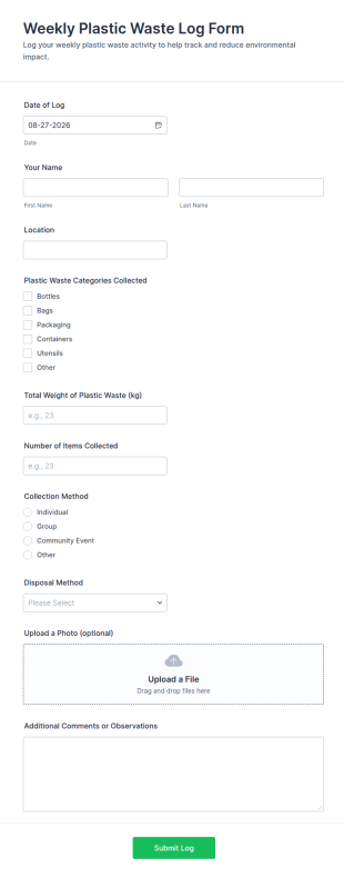 Weekly Plastic Waste Log Form Template