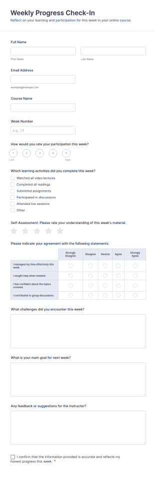 Weekly Progress Check In Form Template