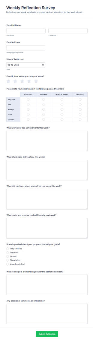 Weekly Reflection Survey Form Template