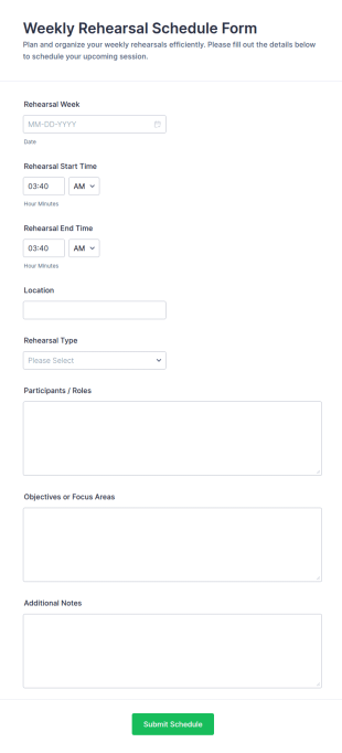 Weekly Rehearsal Schedule Form Template