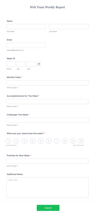 Weekly Report Form Template