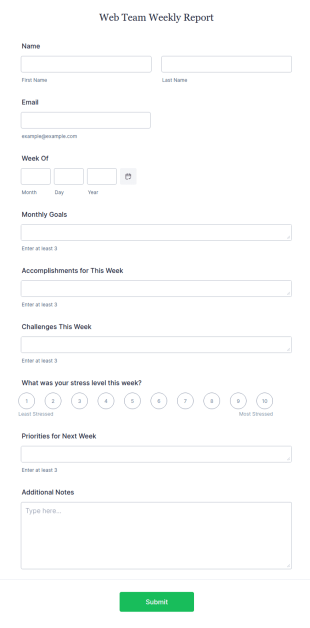 Weekly Report Form Template