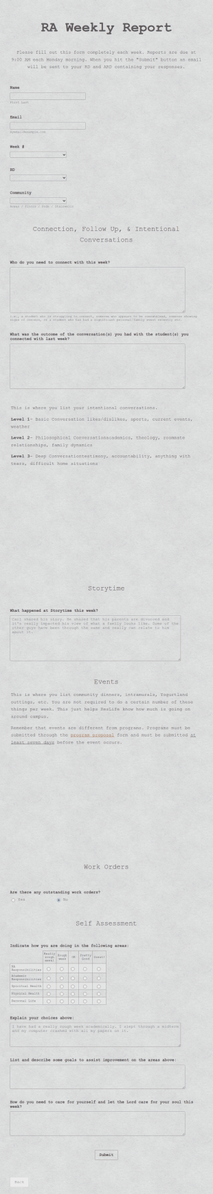 Weekly Report Form Template