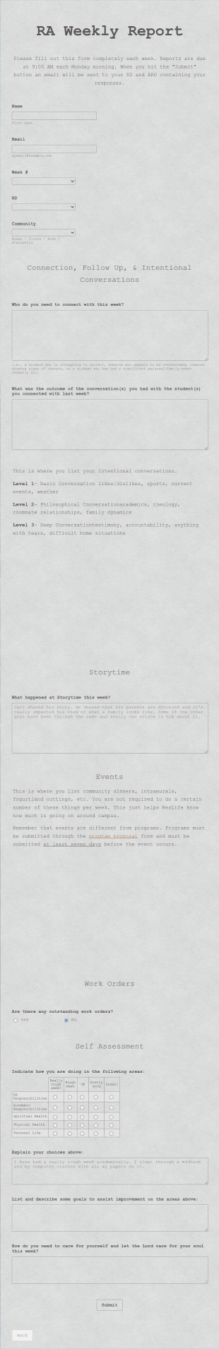 Weekly Report Form Template