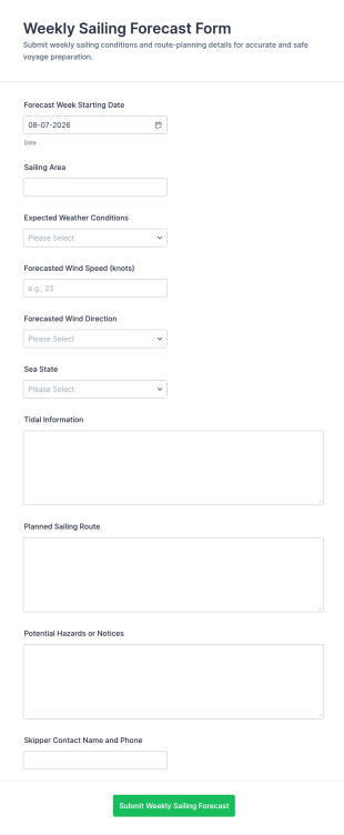 Weekly Sailing Forecast Form Template