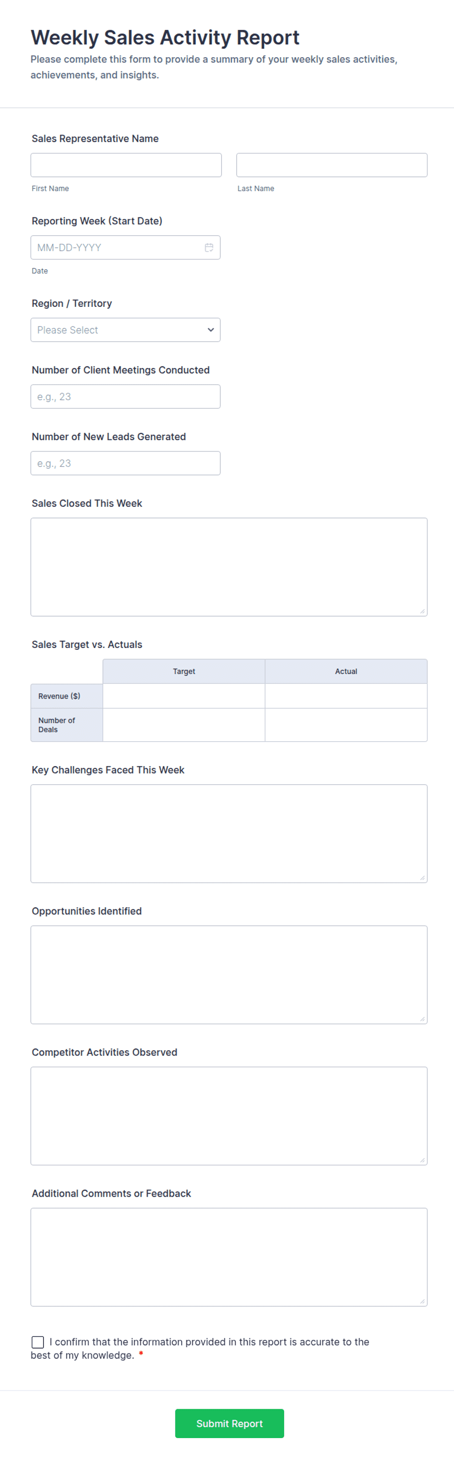 Weekly Sales Activity Report Form Template | Jotform