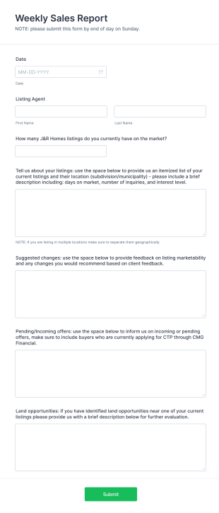 Weekly Sales Report Form Template