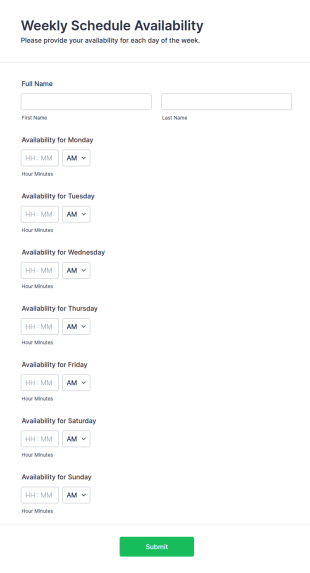 Weekly Schedule Availability Form Template
