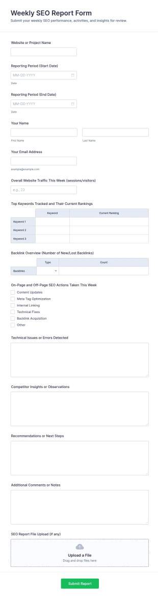 Weekly SEO Report Form Template