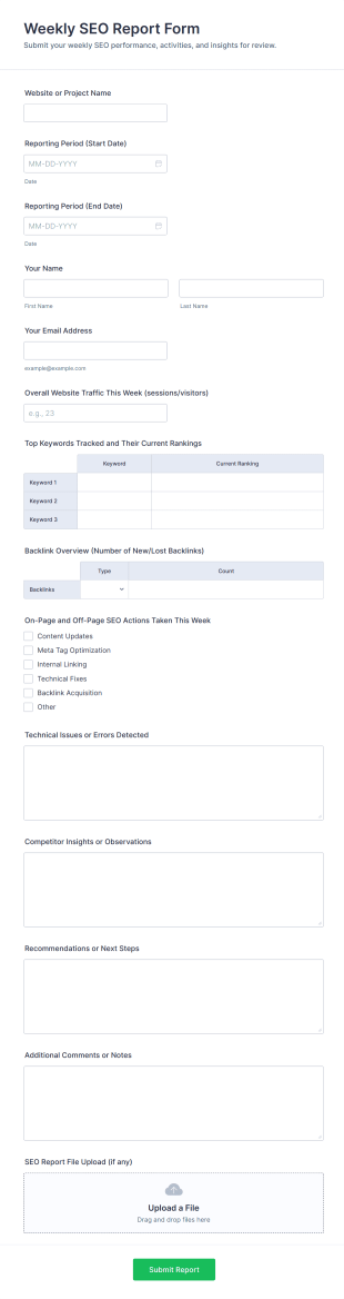 Weekly SEO Report Form Template