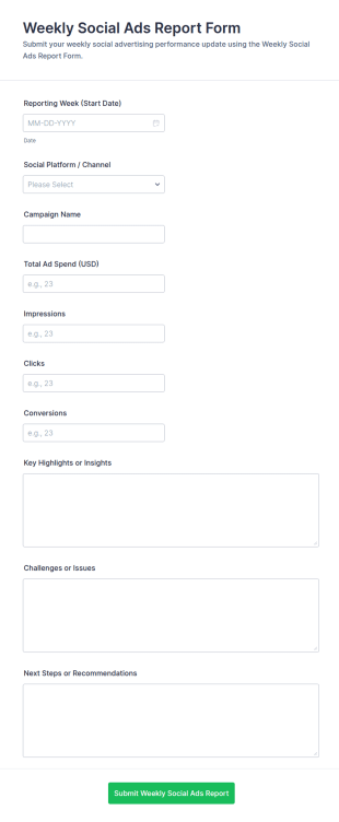 Weekly Social Ads Report Form Template