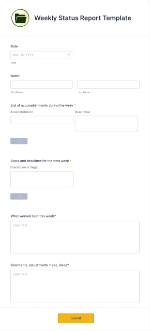 Weekly Project Status Meeting Template | Jotform
