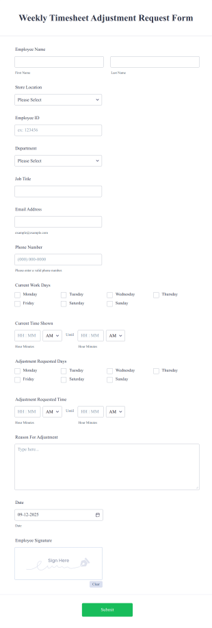 Weekly Timesheet Adjustment Request Form Template