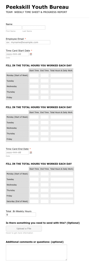 Weekly Timesheet And Progress Report Form Template