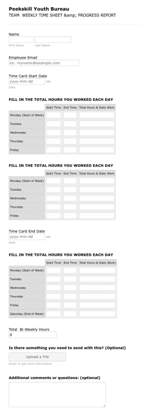 Weekly Timesheet And Progress Report Form Template