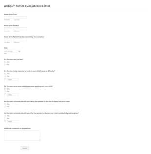 Weekly Tutor Evaluation Form