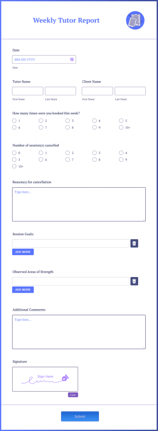 Weekly Tutor Report Form Template